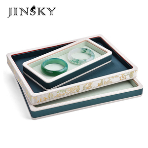 JINSKY Antique Style Jewelry Display Tray <b>Jade</b> Emerald Necklace <b>Bracelet</b> Storage Plate Photography Props - Product Image 1