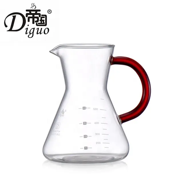 Diguo หม้อชงชากาแฟแก้วทนความร้อน,หม้อพร้อมด้ามจับแก้วสีแดงขนาด500มล. 17ออนซ์