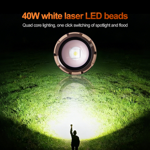 Lampe torche en alliage d'aluminium WOSEN 40W, LED blanche super lumineuse, zoom rétractable, 5 modes d'éclairage, lampe torche de travail d'urgence - Product Image 2