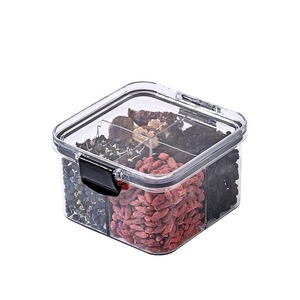 <b>Square</b> Four Compartment Airtight <b>Plastic</b> Food Storage <b>Container</b> 460Ml With Clip On Lid For Kitchen Organization - Product Image 5