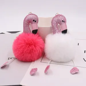 Fan Shu For Girls Fuzzy Ball Keychain Cute Flamingo Rabbit Fur Pompom Keychains