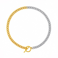 Collier chaîne à maillons cubains bicolore en acier inoxydable plaqué or 18 carats PVD, étanche, avec fermoir OT, bijoux pour femmes Liliflor P263696