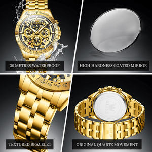 OLEVS 9913 OEM logotipo personalizado oro hueco Acero inoxidable esqueleto impermeable deportes moda luminoso reloj de cuarzo para hombre - Product Image 4