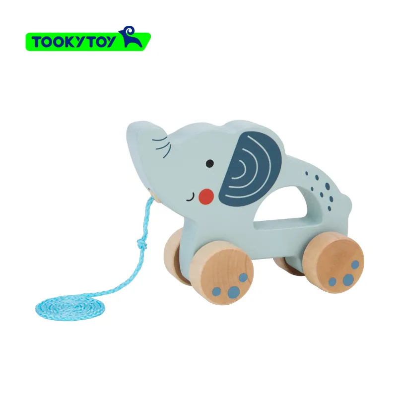 Baby's Hand-held Stroller Wooden Elephant Sliding Baby's Crawling Cognitive Educational Toy Dragging Small Animals