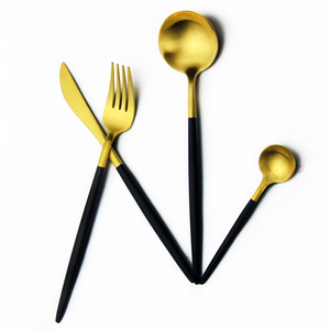 Parte superior de oro de la cabeza y mango negro Juego de cubiertos de acero inoxidable <span class=keywords><strong>goa</strong></span> similares cubiertos - Product Image 5