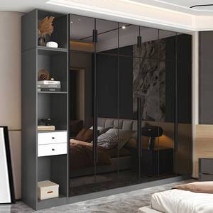 Meubles de chambre à coucher sur mesure de style italien moderne et luxueux, <span class=keywords><strong>armoire</strong></span> avec porte en verre gris, forme droite, <span class=keywords><strong>armoire</strong></span> avec tiroirs - Product Image 1