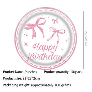 Suministros para fiestas Platos <span class=keywords><strong>de</strong></span> papel desechables con lazo rosa para <span class=keywords><strong>despedida</strong></span> <span class=keywords><strong>de</strong></span> <span class=keywords><strong>soltera</strong></span> Boda Feliz cumpleaños Bowknot Platos para pasteles - Product Image 4