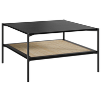 Table basse ronde en bois noir moderne à 2 niveaux avec étagère en rotin, directement de l'usine