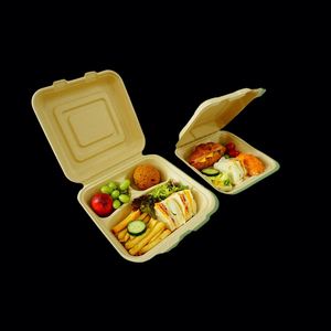 <b>Microwaveable</b> Bamboo Pulp Burger Clamshell Box Biodegradable Packing Takeaway Food Container With <b>Lid</b> - Product Image 1