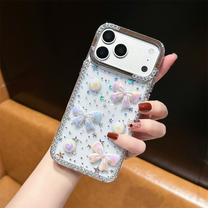 Gradient Seashell <b>Bow</b> Butterfly Mobile Phone case for iPhone 17 16 15 Pro Max Beads iridescent shell Rainbow Ombre back Cover - Product Image 3