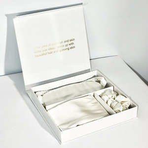 Sang Trọng Lụa Trắng Món Quà Thiết Lập 6A 100% Dâu Tùy Chỉnh Lụa Gối Mắt Mặt Nạ Tóc Scrunchies Lụa Ngủ Mặt Nạ Bộ Quà Tặng - Product Image 2