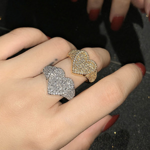 New Fashion 18K Gold Plated <b>Iced</b> Out Cubic Zircon Heart <b>Ring</b> for Women - Product Image 2
