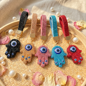 En gros, <span class=keywords><strong>Porte</strong></span>-<span class=keywords><strong>clés</strong></span> et Breloque de sac en strass de cristal, style Bohème, avec motifs Yeux protecteurs, Main de Hamsa et Amulette Nazar turque, Bijou - Product Image 1