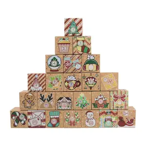 재고 있음 새로운 크리스마스 선물 사탕 상자 7cm 사각 상자 크리스마스 강림절 달력 1-24 포장 종이 상자