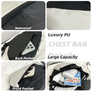 大型フロントポケットカスタムロゴ付きオックスフォード防水調節可能ストラップスポーツランニングベルトバックジッパーポケットチェストウエストバッグ - Product Image 3