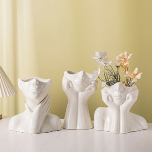 欧式大人脸雕塑摆件女性身体艺术装饰陶瓷室内桌面干花花瓶 - Product Image 4