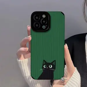 Suitable for dark green small black cat iPhone 11,Apple 14/13 all inclusive phone case 12, anti drop 7P, dirt resistant and soft