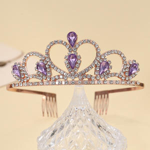 Coloré coeur diadème strass couronne coiffure reine des coeurs couronne d'or pour les fêtes de mariage saint valentin fête des mères - Product Image 1