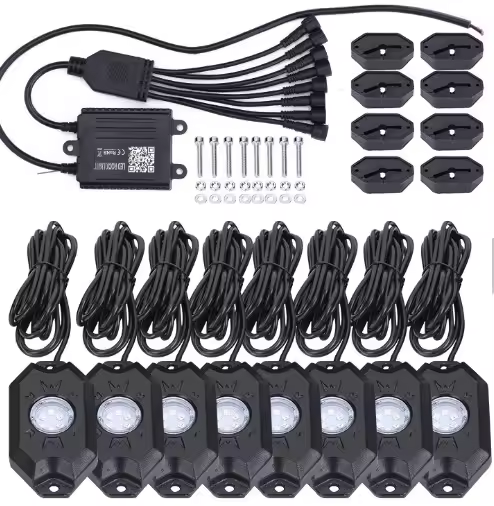 Vcan High Quality 4pods 8pods Control 9W 4x4 Offroad Rgb Rock Lamp 6 Pods 12 Pods 12v 24v Off Road Truck RGB Led Rock Lights