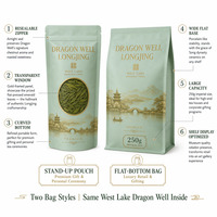 Sachet Doypack refermable pour chewing-gum au thé vert Longjing Dragon Well, qualité alimentaire, personnalisable, cadeau impérial du Lac de l'Ouest