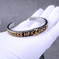 Bracelet Viking Runes Marteau Thor Homme Acier Inoxydable Nordique Mjolnir Manchette Ouverte Bijoux Mode Punk Cadeau Gros