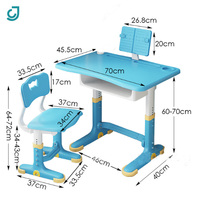 Ensemble table et chaise pour enfants, 70*45.5, bleu/rose, réglable, pour élèves du primaire, avec motif de dessin animé DIY, en PP, avec tiroir fixe