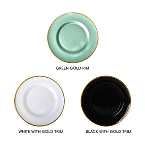 Ensemble de plats à dîner en verre élégant de haute qualité, rond, blanc/<span class=keywords><strong>vert</strong></span>/noir, bord doré, assiette de service en verre pour dîner, fête, mariage - Product Image 3