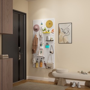 Étagère murale perforée personnalisée, rectangulaire, blanche, noire, jaune, bleue, verte, rose, revêtement poudré, sans perçage, organisateur de bureau - Product Image 3