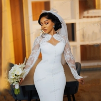Robes de mariée en dentelle et perles pour la mariée 2025, col montant, manches longues, boutonnées, longueur midi, ivoire, robes de mariée civiles africaines personnalisées
