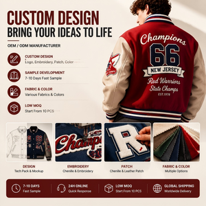 OEM Custom Wool Body <b>Leather</b> Sleeve Varsity <b>Jacket</b> Chenille Embroidery Letterman Sample Development Wholesale <b>Men</b> Varsity <b>Jacket</b> - Product Image 2