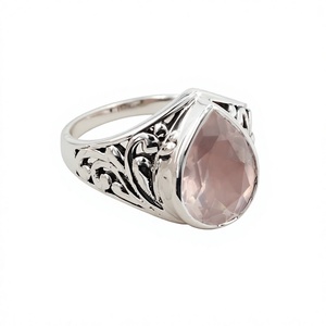 Bague en argent sterling 925 avec sertissage clos et pierre précieuse quartz rose, tendance, chrétienne, faite à la main, bijoux fins anciens certifiés - Product Image 1