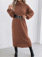 Robe Longue Pull Décontractée Ample Femme Hiver Automne avec Col Montant Sans Ceinture en Gros