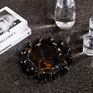 Vente en gros de cendrier moderne français de luxe en travertin et marbre noir et or naturel avec lumière pour la décoration intérieure - Product Image 2