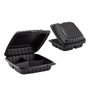 Lebensmittelbehälter zum mitnehmen 9 × 9 kundenspezifischer stapelbarer mikrowellenstaubartiger quadratischer Lebensmittelbehälter aus Kunststoff für Restaurant 3-teilige Lebensmittelbehälter