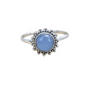 Bague en argent sterling 925 avec pierre précieuse calcédoine, bijoux fins faits à la main, style chrétien tendance, certifiés - Product Image 1