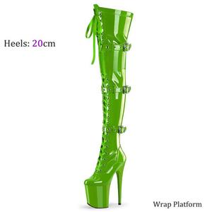 El yapımı toka sapanlar 20cm yüksek topuklu dans seksi ayakkabılar podyum performans ShoesHigh dantel-up parlak diz yüksek çizmeler - Product Image 3