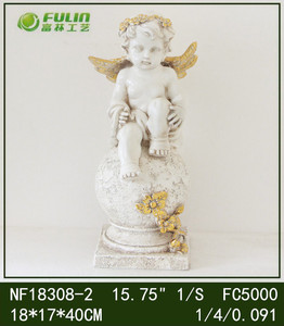 Figura de Querubín Alado de Resina de Tamaño Real para Exteriores, con Corona de Flores, Sentado sobre una Bola de Piedra, para Decoración de Jardín y Césped - Product Image 3
