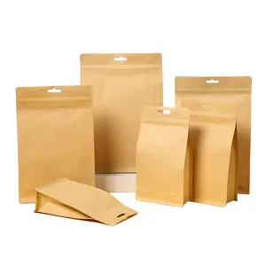 Bolsa reutilizable Biodegradable para envasado de alimentos, bolsa de papel Kraft para café, té, aperitivos y nueces, venta al por mayor