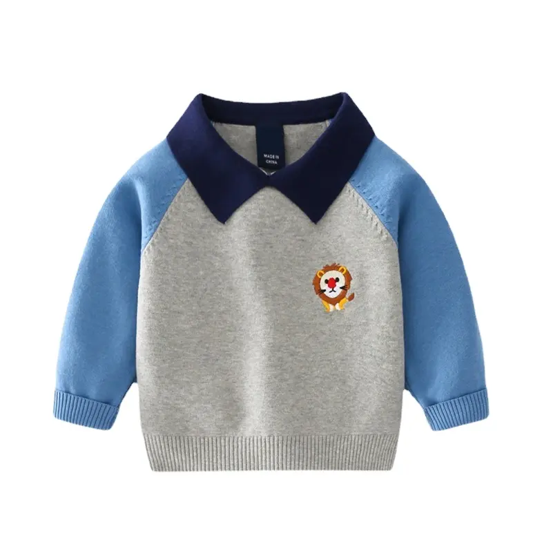 Jersey de punto de algodón con cuello vuelto para niños, ropa de otoño, venta al por mayor