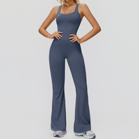 Combinaison de yoga respirante et élastique, sans manches, avec pantalon évasé et effet push-up, idéale pour le sport et la gym – Vente en gros personnalisée