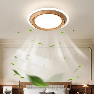 Ventilateur sans pales <span class=keywords><strong>avec</strong></span> lampe, <span class=keywords><strong>luminaire</strong></span> de plafond rond silencieux à spectre complet, style bois moderne, nouveau, montage en surface - Product Image 4