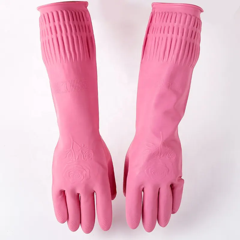 Long Type Latex Household gloves/Hand gloves for home work with beautiful colors, 100g