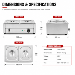 Calentador de Sopa Comercial Eléctrico, Baño María de 2 Recipientes, Calentador de Alimentos de Acero Inoxidable con Grifo de Drenaje para Restaurante Buffet - Product Image 3