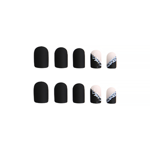 <span class=keywords><strong>Uñas</strong></span> Postizas <span class=keywords><strong>Cortas</strong></span> Góticas en Negro <span class=keywords><strong>Mate</strong></span>, 24 Piezas, con Punta Francesa y Brillo Plateado, <span class=keywords><strong>Uñas</strong></span> Falsas Reutilizables para Manicura DIY para Chicas - Product Image 2