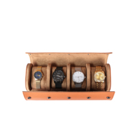 Boîte de rangement pour montres en cuir PU marron à 4 emplacements, personnalisable avec logo, faible MOQ, vente en gros, fabriquée en Chine, boîte cadeau colorée pour montres, boîte de voyage pour montres