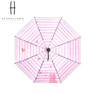 Parapluie pliant manuel 3 volets pour femme, imprimé rayé, revêtement noir, anti-UV, coupe-vent, imperméable, avec logo personnalisé, vente en gros - Product Image 2
