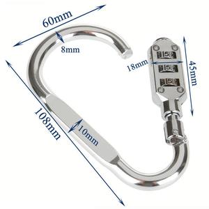 Mousqueton en forme de D avec cadenas à combinaison à 3 chiffres réinitialisable sans clé pour sac, sac à dos, casque, panier de vélo, antivol - Product Image 1
