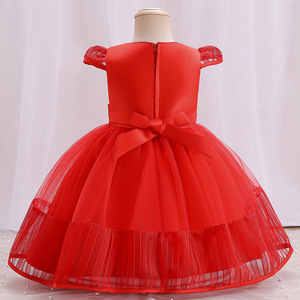 Baihui Girls' <b>Red</b> Embroidered Tulle Dress With <b>Bow</b> Short Sleeve Princess Style For Parties - Product Image 2