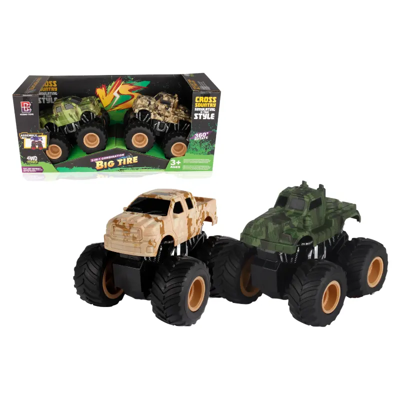 PANDAS 2in1 Camo 360 rotating Plastic 4WD Inertia Jeep Off-Road Vehicle Pickup Truck Stunt Spinning Monster Truck Diecast Car