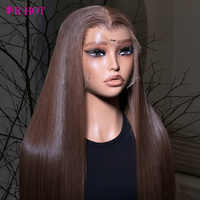 Perruques de luxe en cheveux humains lisses bruns de 28 à 30 pouces, sans colle, avec dentelle frontale HD 13x4 pour femmes